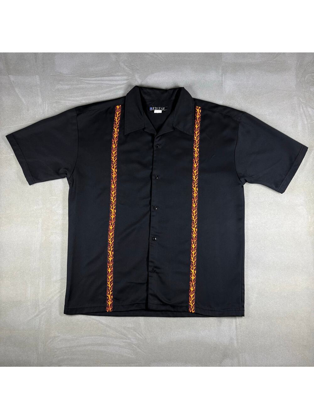 Vintage Filter Flame Bowling Shirt Large Made USA Hot Rod Rockabilly Biker